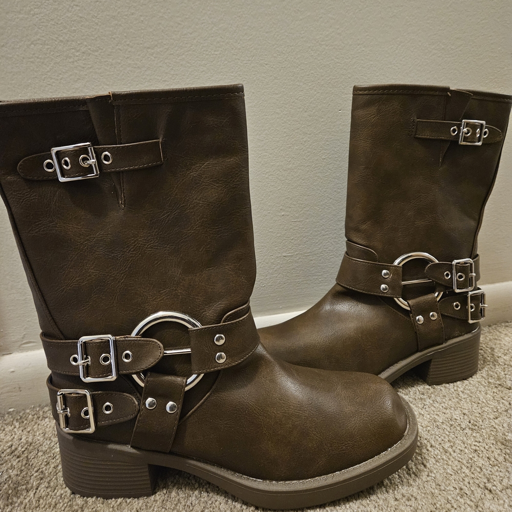 Brown Buckle Ankle Boots